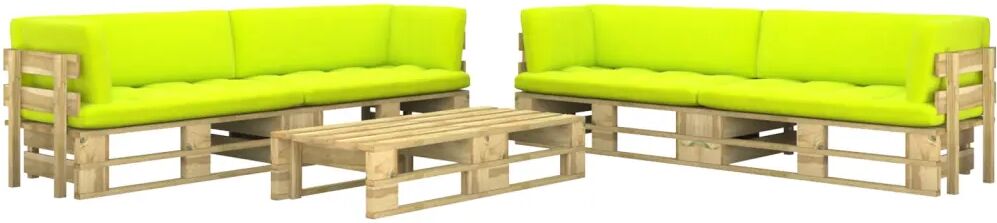 vidaXL 6-delige Loungeset pallet met kussens groen geïmpregneerd hout