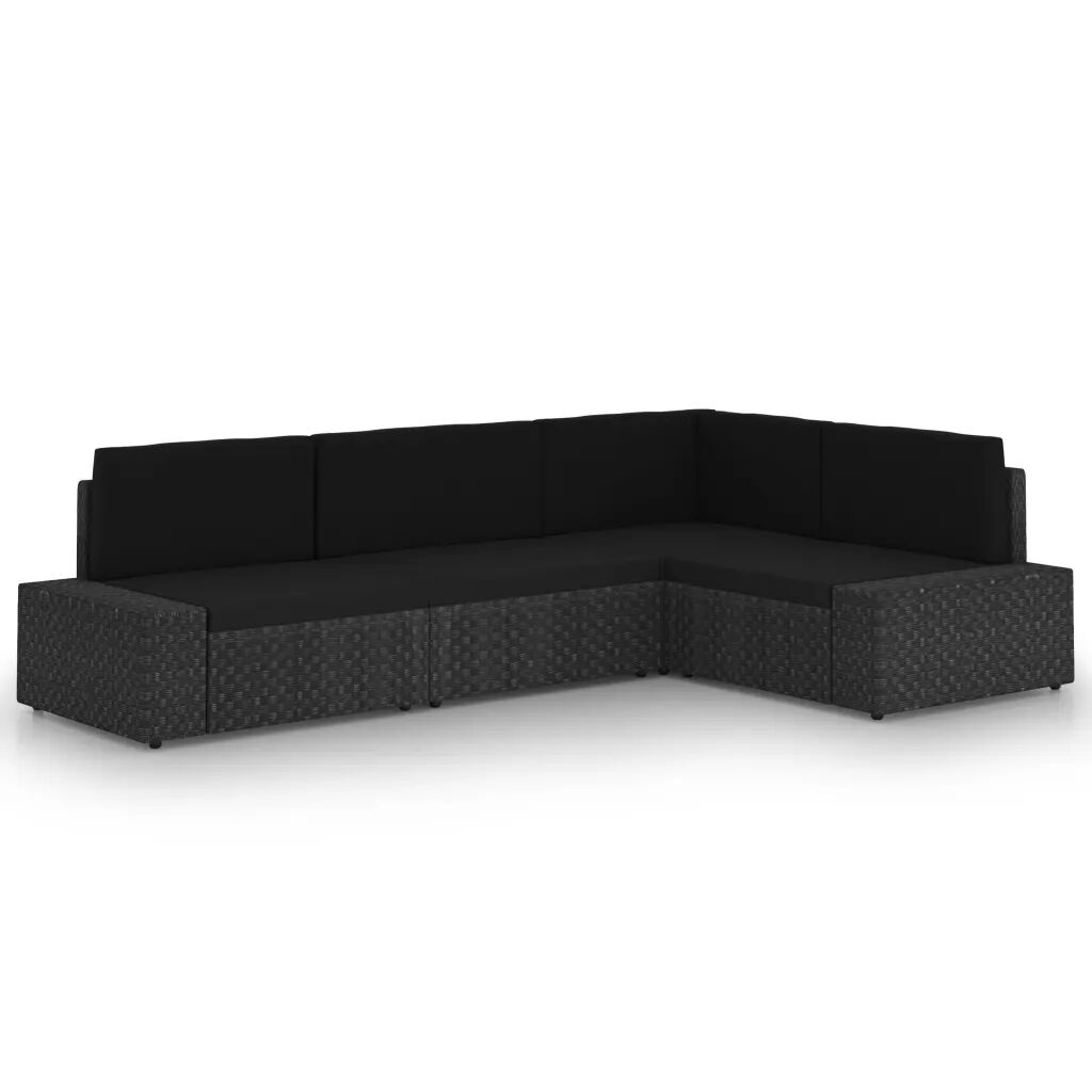 vidaXL 4-delige Loungeset met kussens poly rattan zwart