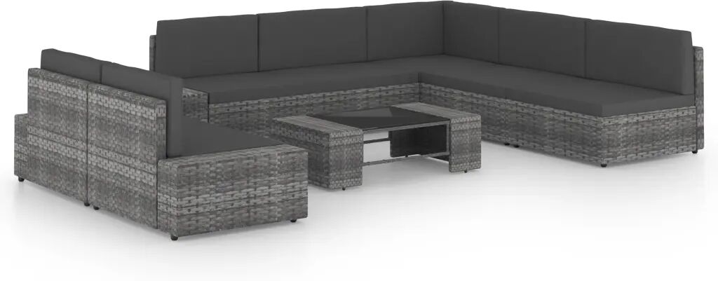 vidaXL 8-delige Loungeset met kussens poly rattan grijs