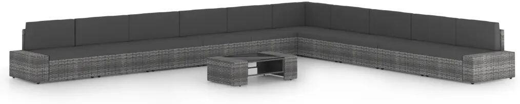 vidaXL 11-delige Loungeset met kussens poly rattan grijs