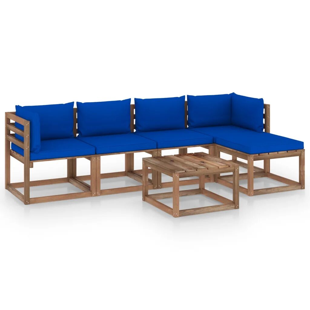 vidaXL 6-delige Loungeset met blauwe kussens