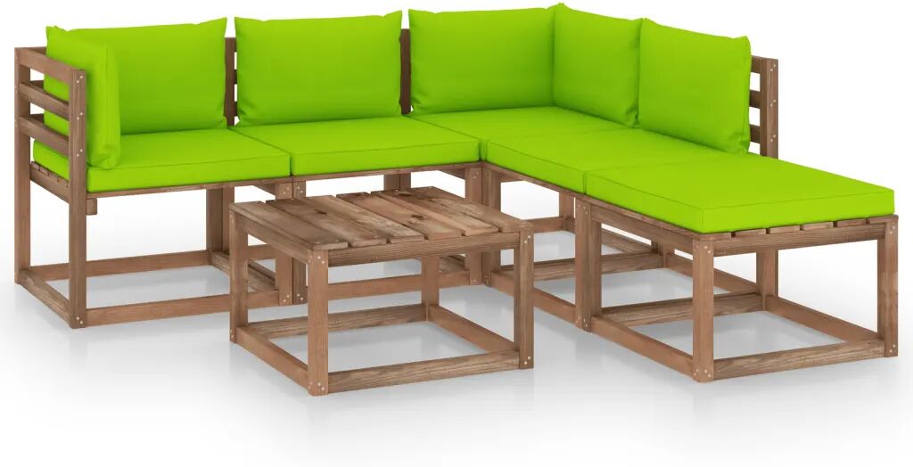 vidaXL 6-delige Loungeset pallet met kussens geïmpregneerd grenenhout