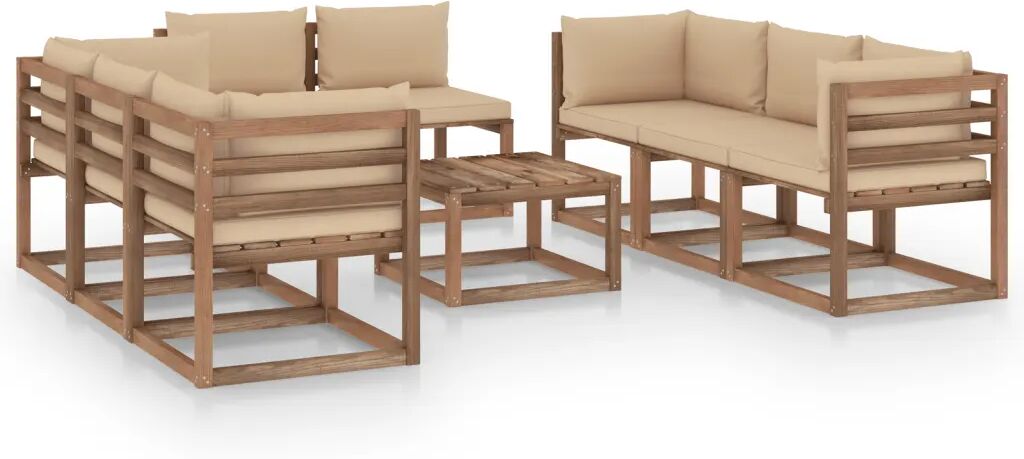 vidaXL 9-delige Loungeset met beige kussens