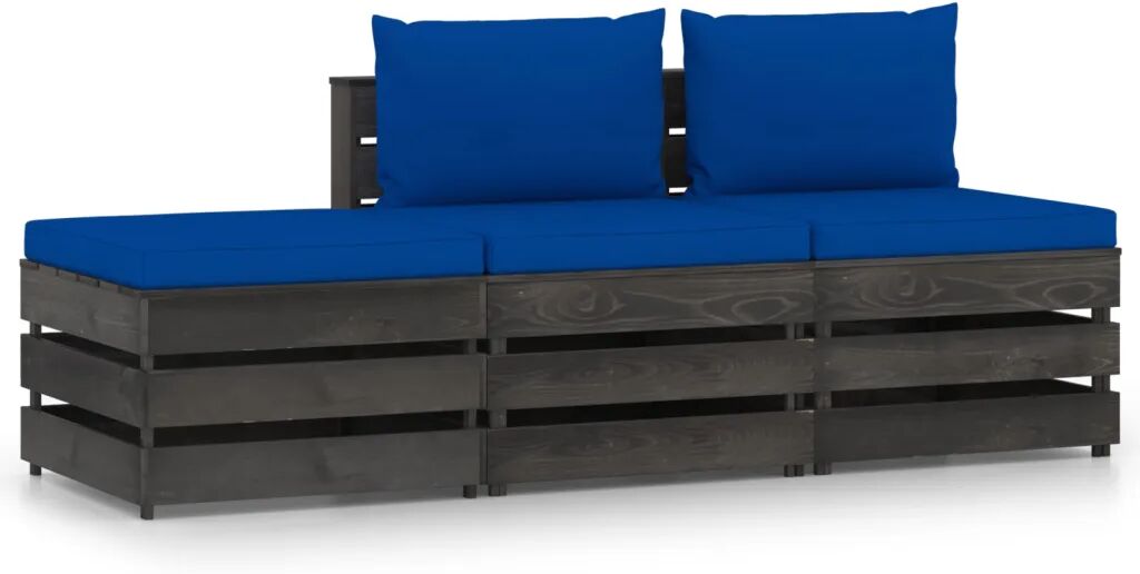 vidaXL 3-delige Loungeset met kussens grijs geïmpregneerd hout