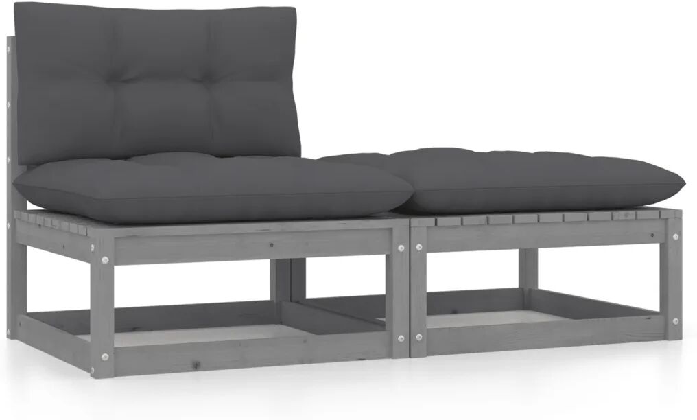 vidaXL 2-delige Loungeset met kussens massief grenenhout grijs