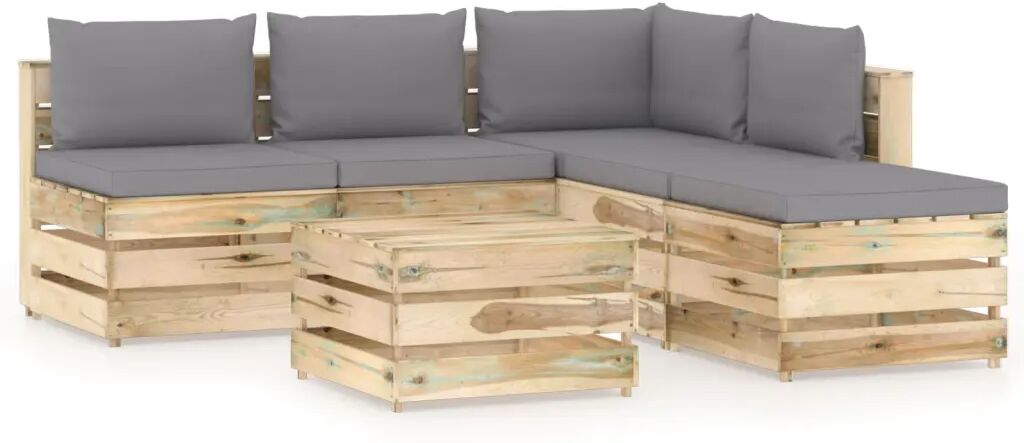 vidaXL 6-delige Loungeset met kussens groen geïmpregneerd hout