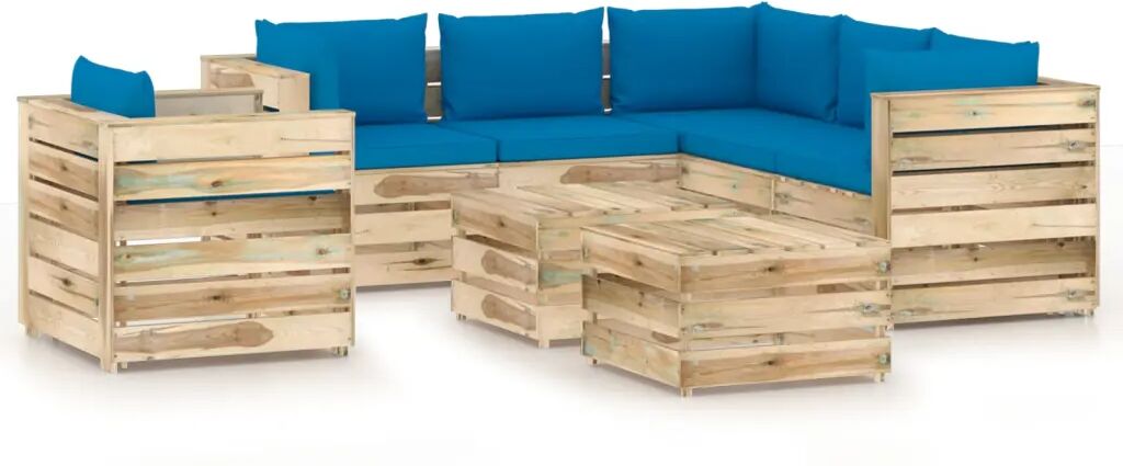 vidaXL 8-delige Loungeset met kussens groen geïmpregneerd hout