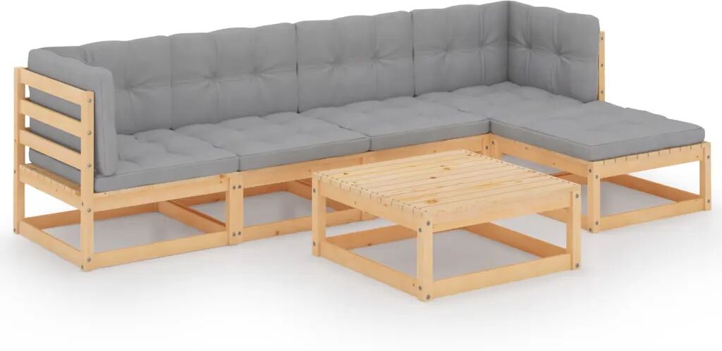 vidaXL 6-delige Loungeset met kussens massief grenenhout