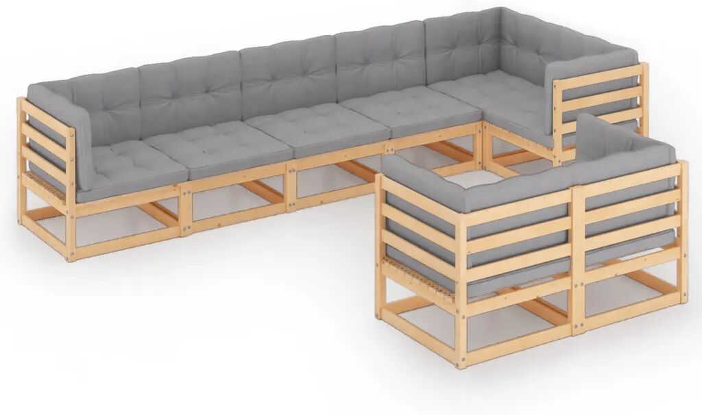 vidaXL 8-delige Loungeset met kussens massief grenenhout