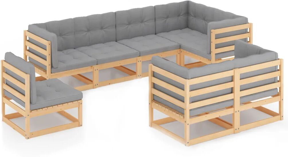 vidaXL 8-delige Loungeset met kussens massief grenenhout