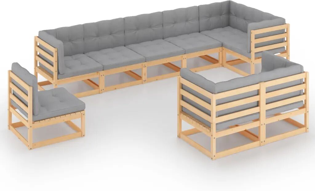 vidaXL 9-delige Loungeset met kussens massief grenenhout