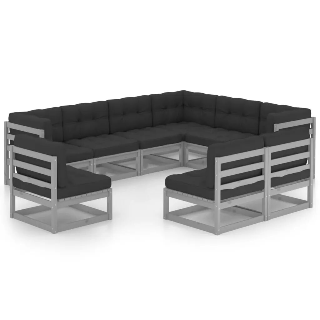 vidaXL 9-delige Loungeset met kussens massief grenenhout grijs