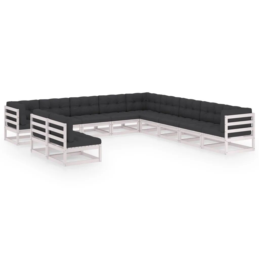 vidaXL 11-delige Loungeset met kussens massief grenenhout wit