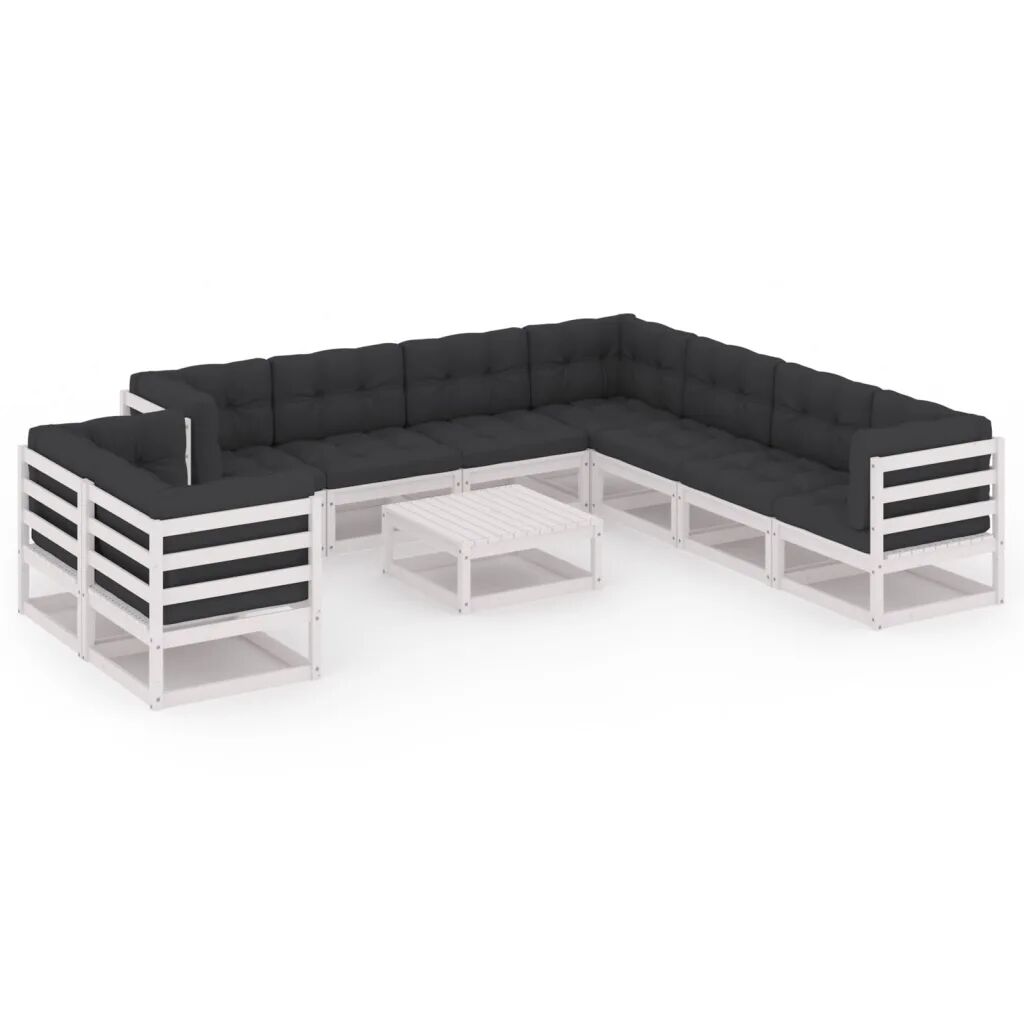 vidaXL 10-delige Loungeset met kussens massief grenenhout wit