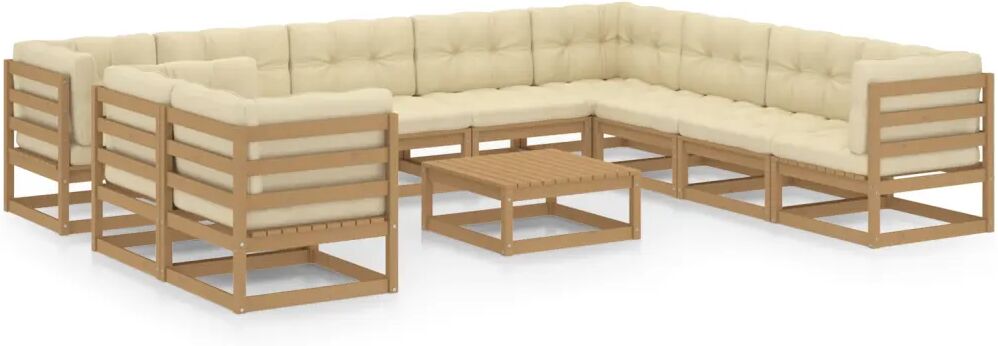 vidaXL 11-delige Loungeset met kussens massief grenenhout honingbruin