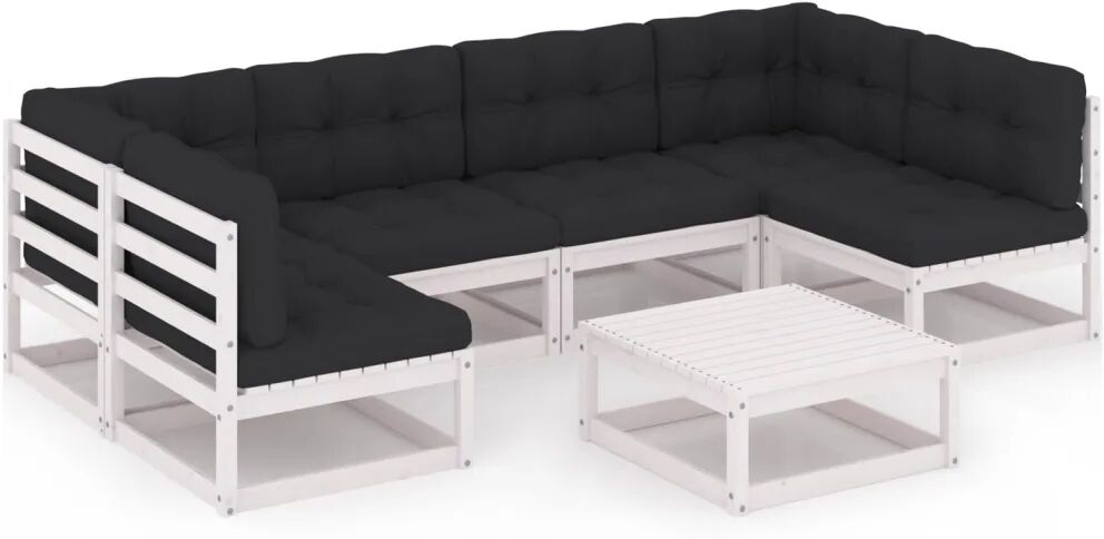 vidaXL 7-delige Loungeset met kussens massief grenenhout wit