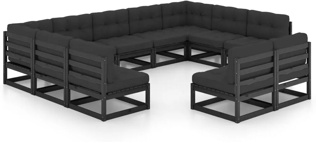 vidaXL 11-delige Loungeset met kussens massief grenenhout zwart