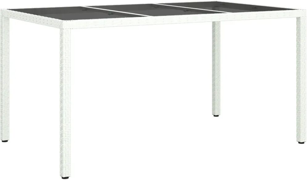 vidaXL Tuintafel 150x90x75 cm gehard glas en poly rattan wit