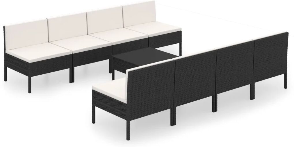 vidaXL 9-delige Loungeset met kussens poly rattan zwart