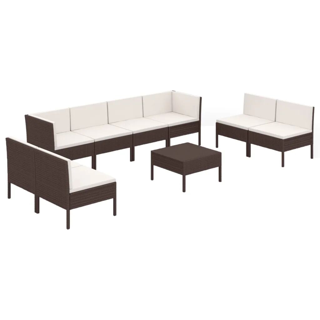 vidaXL 9-delige Loungeset met kussens poly rattan bruin