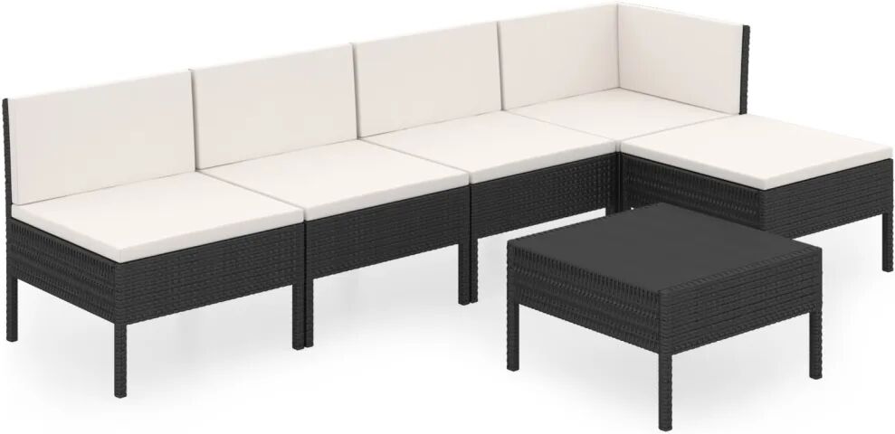 vidaXL 6-delige Loungeset met kussens poly rattan zwart