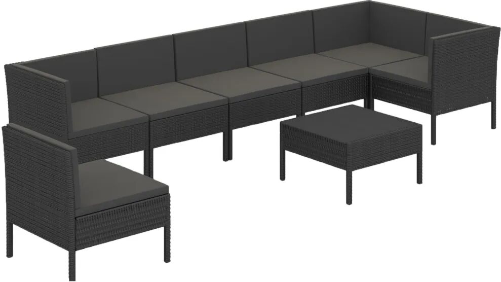 vidaXL 8-delige Loungeset met kussens poly rattan zwart