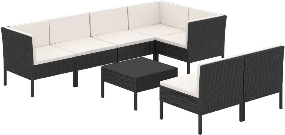 vidaXL 8-delige Loungeset met kussens poly rattan zwart