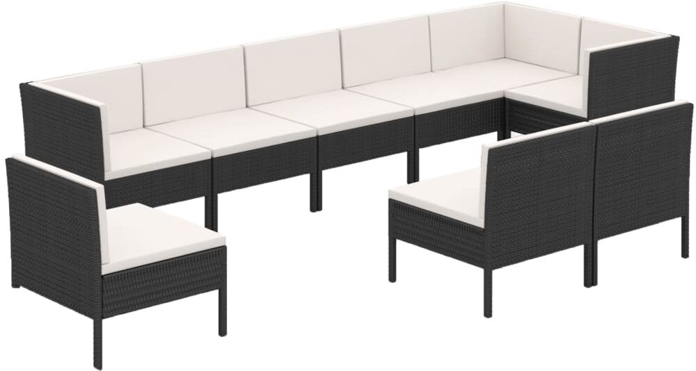 vidaXL 9-delige Loungeset met kussens poly rattan zwart