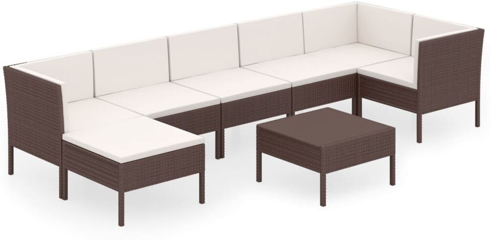 vidaXL 8-delige Loungeset met kussens poly rattan bruin