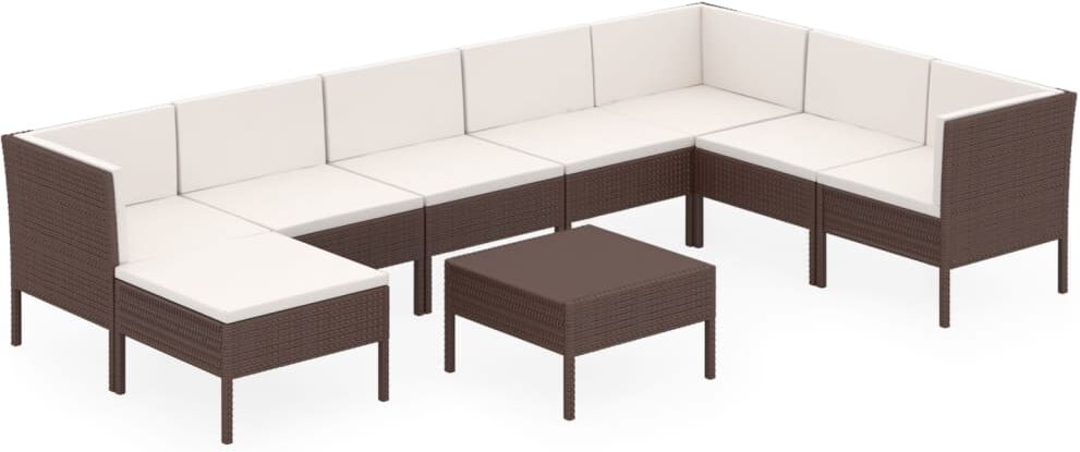 vidaXL 9-delige Loungeset met kussens poly rattan bruin