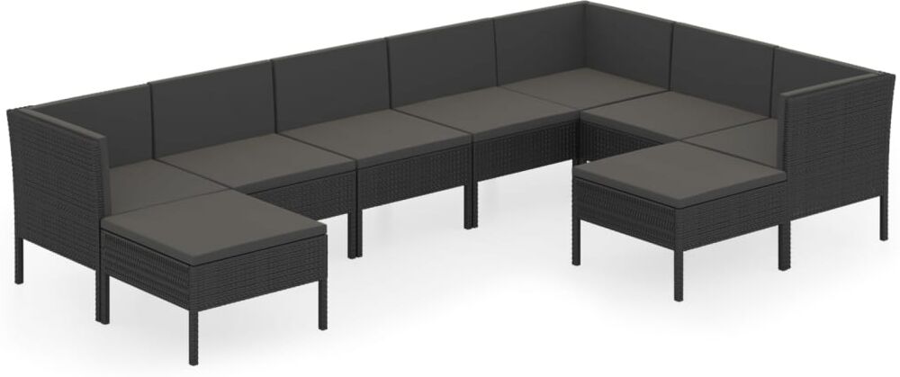 vidaXL 9-delige Loungeset met kussens poly rattan zwart