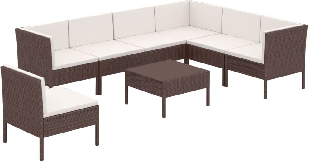 vidaXL 8-delige Loungeset met kussens poly rattan bruin