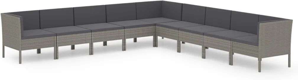 vidaXL 9-delige Loungeset met kussens poly rattan grijs