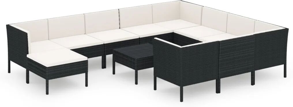 vidaXL 12-delige Loungeset met kussens poly rattan zwart