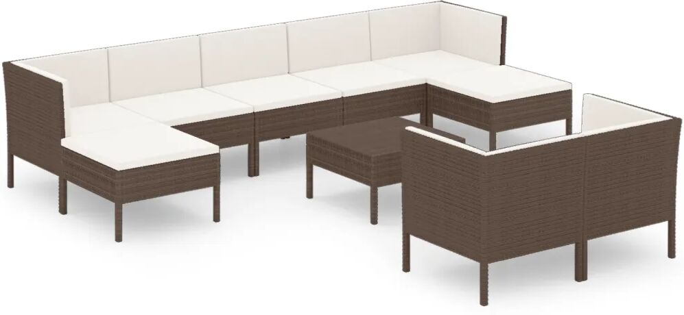 vidaXL 10-delige Loungeset met kussens poly rattan bruin