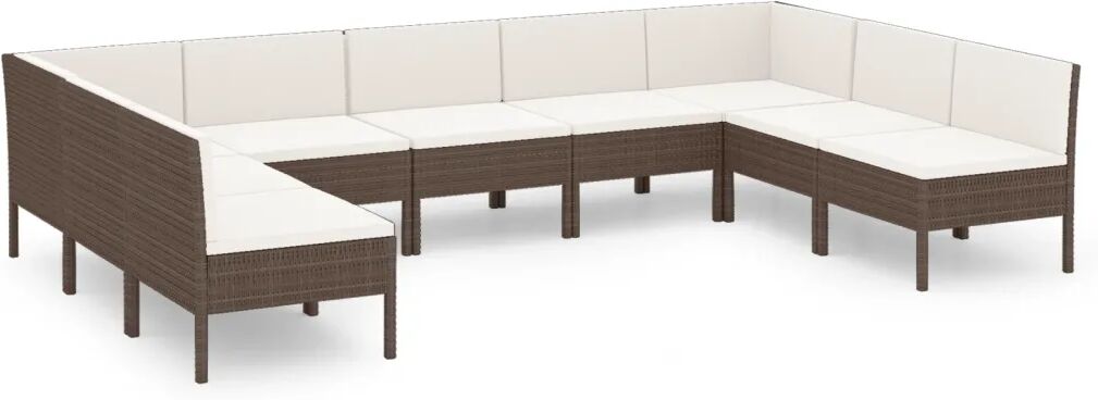 vidaXL 9-delige Loungeset met kussens poly rattan bruin