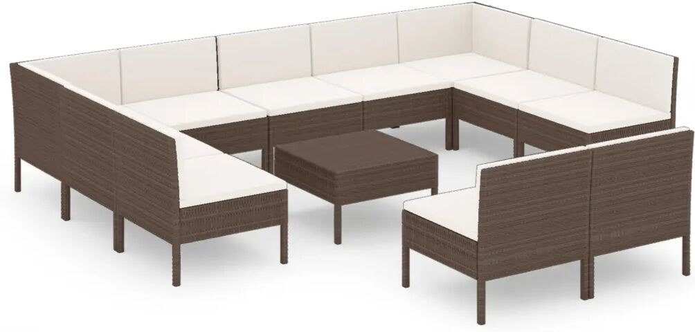 vidaXL 12-delige Loungeset met kussens poly rattan bruin