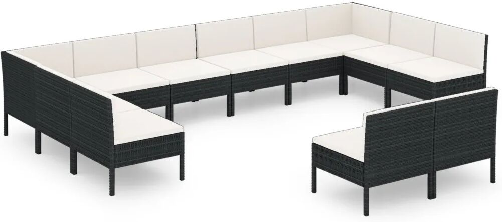 vidaXL 12-delige Loungeset met kussens poly rattan zwart