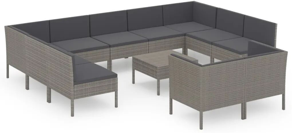 vidaXL 12-delige Loungeset met kussens poly rattan grijs