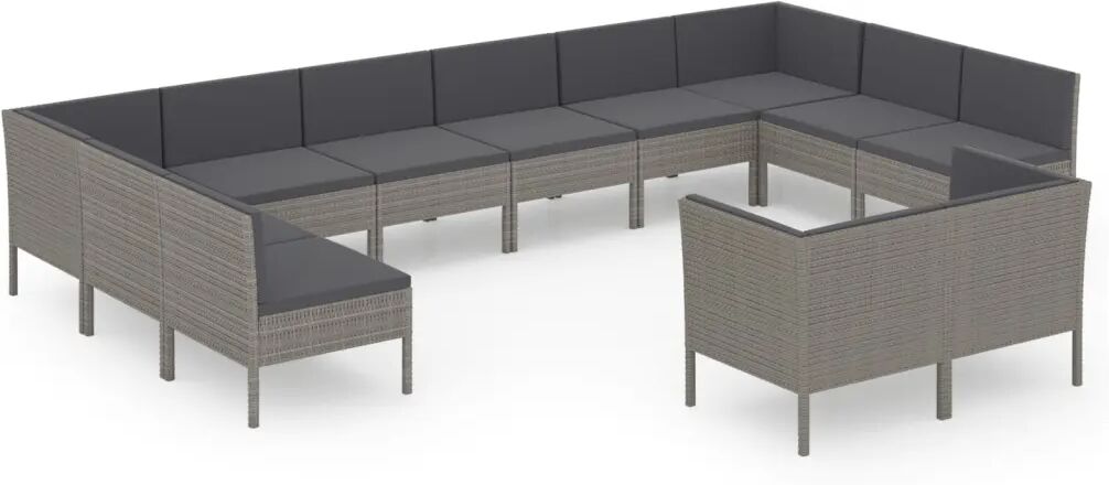 vidaXL 12-delige Loungeset met kussens poly rattan grijs