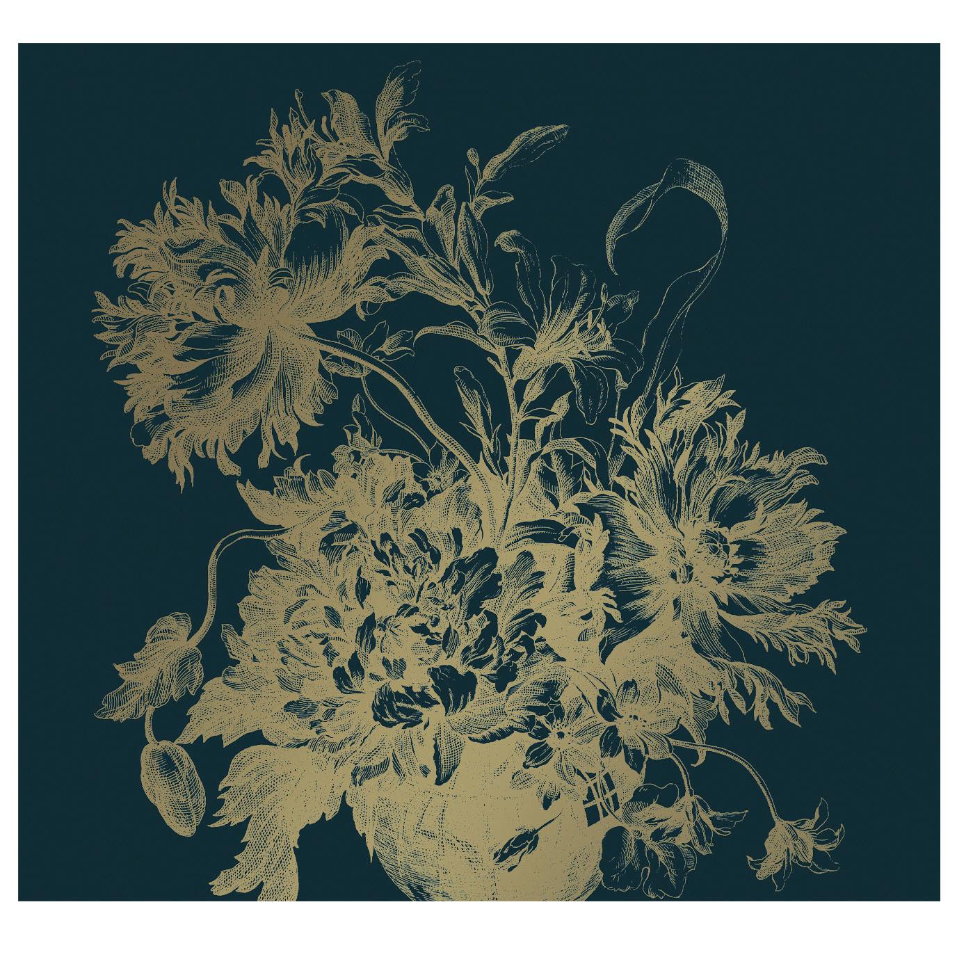 KEK Amsterdam Engraved Flowers behang gold metallic blue 6 banen