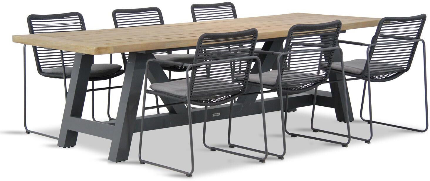 4 Seasons Outdoor Elba/Trente 260 cm dining tuinset 7-delig stapelbaar - Grijs-antraciet