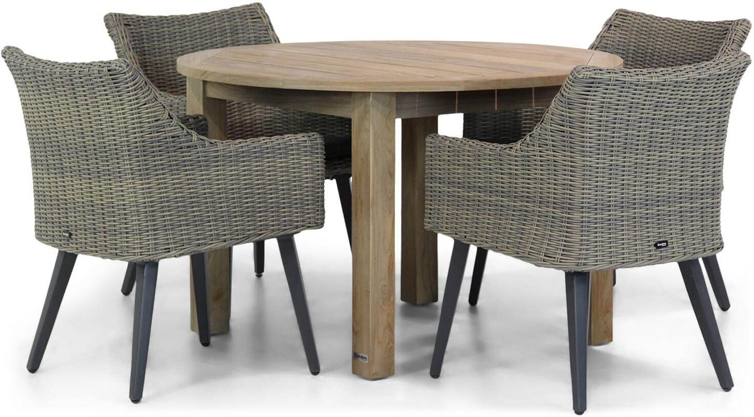 Garden Collections Milton/Brighton 120 cm rond dining tuinset 5-delig - Taupe-naturel-bruin