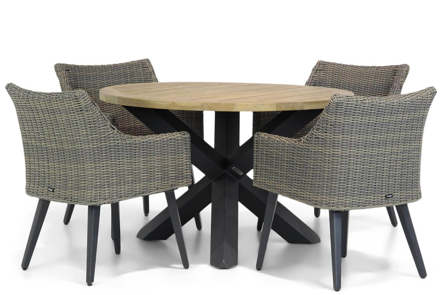 Garden Collections Milton/Rockville 120 cm rond dining tuinset 5-delig - Taupe-naturel-bruin