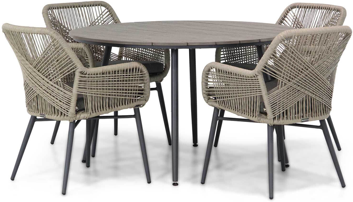 Lifestyle Garden Furniture Lifestyle Advance/Matale 125 cm rond dining tuinset 5-delig - Taupe-naturel-bruin