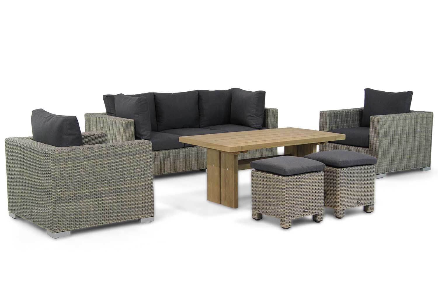 Garden Collections Toronto/Brighton 140 cm stoel-bank loungeset 6-delig - Taupe-naturel-bruin