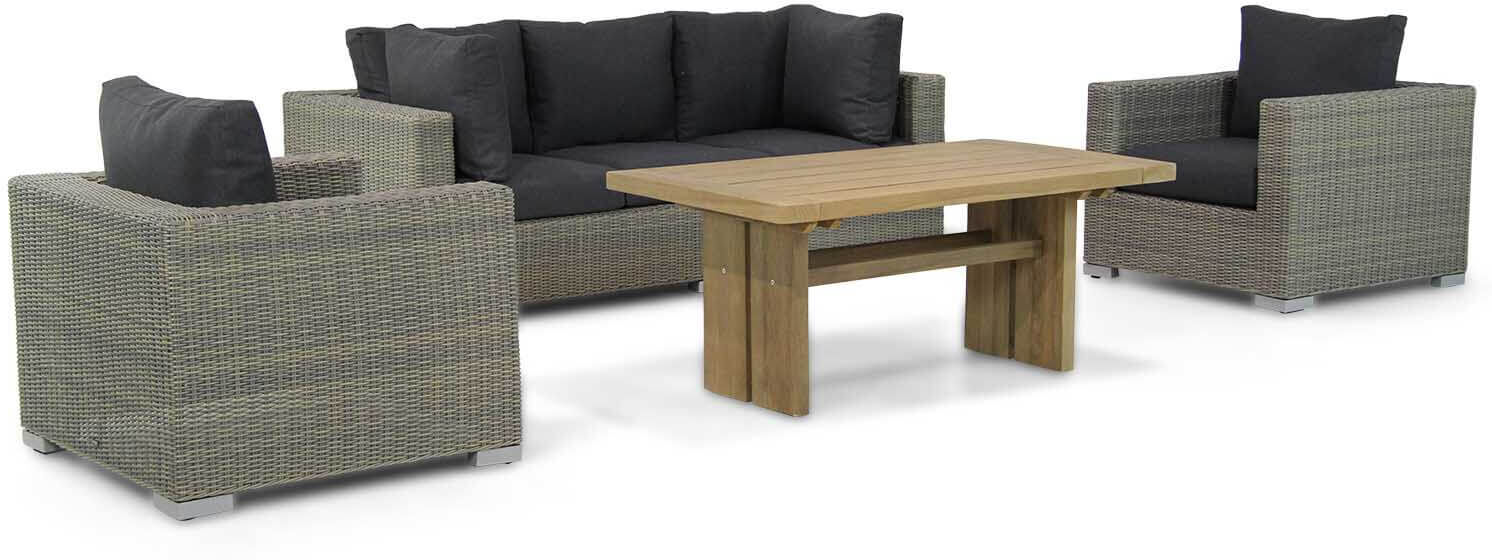 Garden Collections Toronto/Brighton 140 cm stoel-bank loungeset 4-delig - Taupe-naturel-bruin