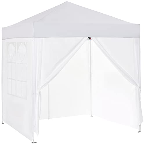 Outsunny tuinhuisje 2x2m opvouwbaar tuinhuisje 4 zijwanden met raamdeur partytent tuintent pop-up tuinhuisje inclusief haringen scheerlijnen draagtas metaal Oxford Blauw