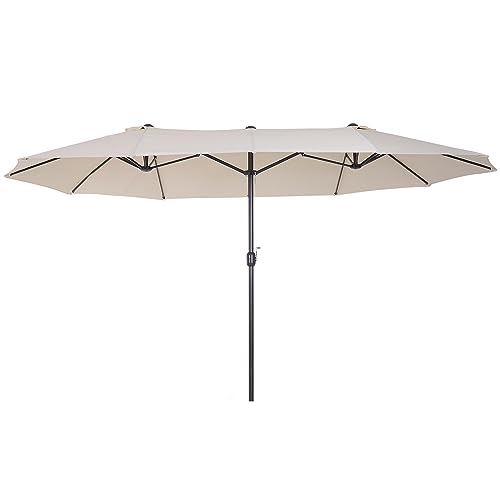 Outsunny parasol tuinparasol marktparasol dubbele parasol terrasparasol met zwengel ovaal metaal + polyester beige 460 x 270 x 240 cm