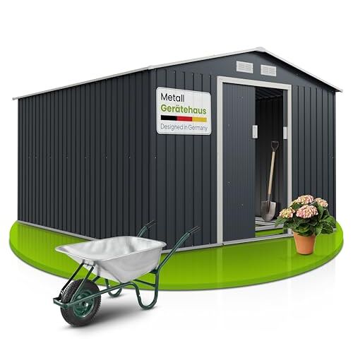 Juskys metalen berging XXL 15m³ met zadeldak, schuifdeur & fundering 277 × 319 × 192 cm antraciet tuinhuisje tuinhuisje metalen berging